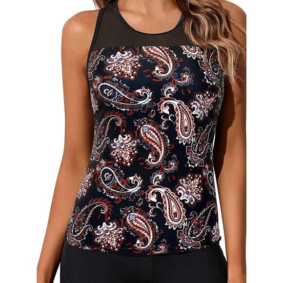Younique Two-Piece Athletic Racerback Tankini Boy Shorts Swimwear L Large New - Picture 1 of 10